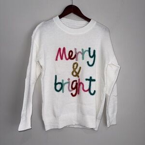 UNBRANDED Womens Small White Merry And Bright Colorful Christmas Sweater HH15